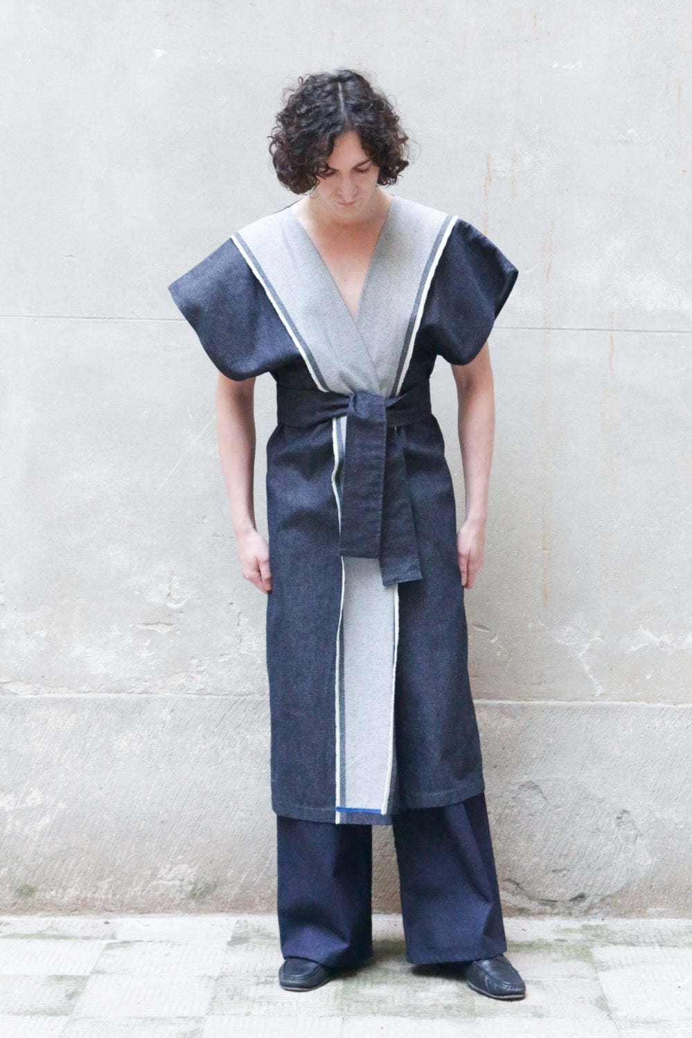 ﻿Zerobarracento Sculptural Kimono Denim in Recycled Cotton