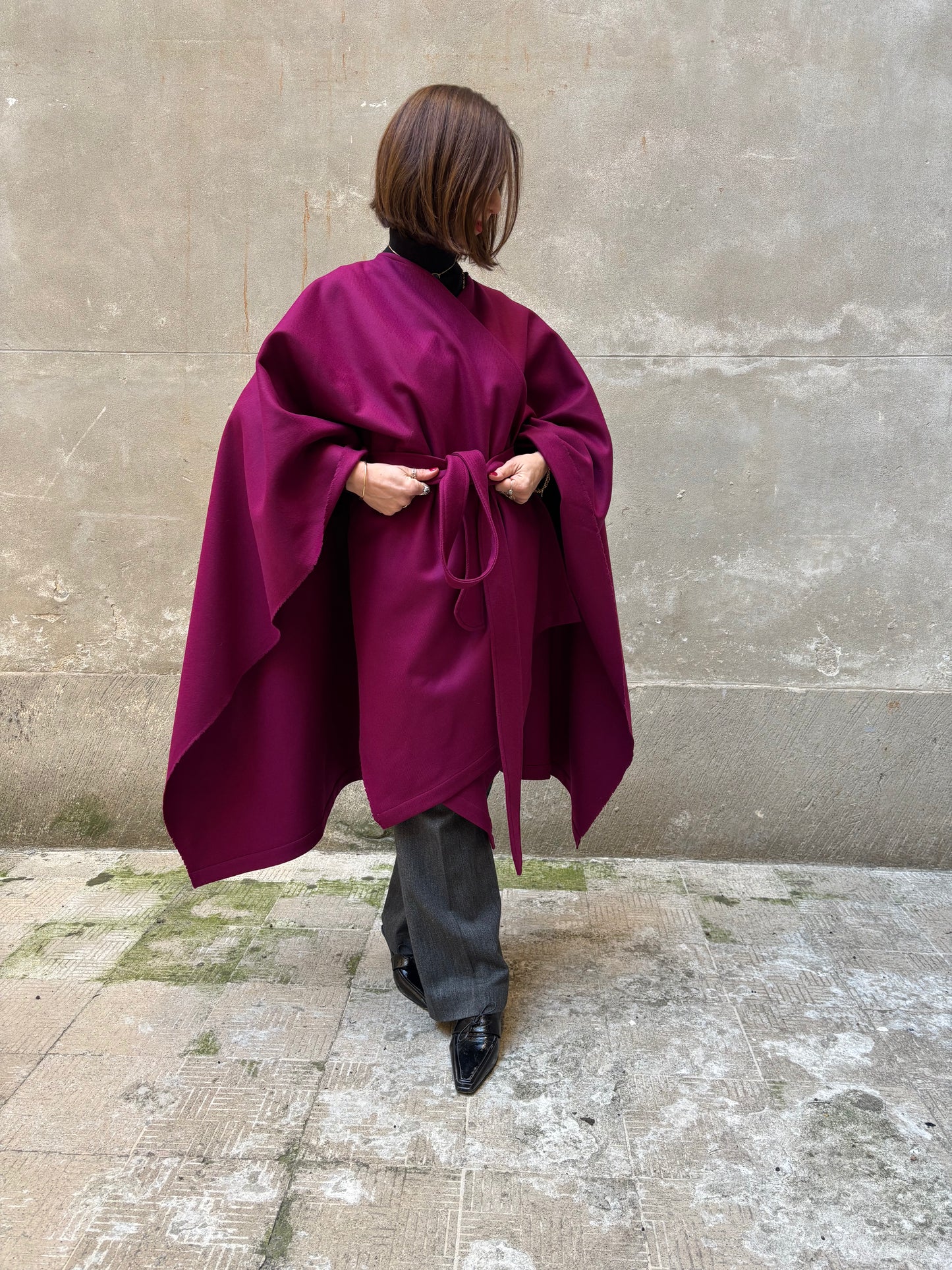 Burgundy recycled wool cape
