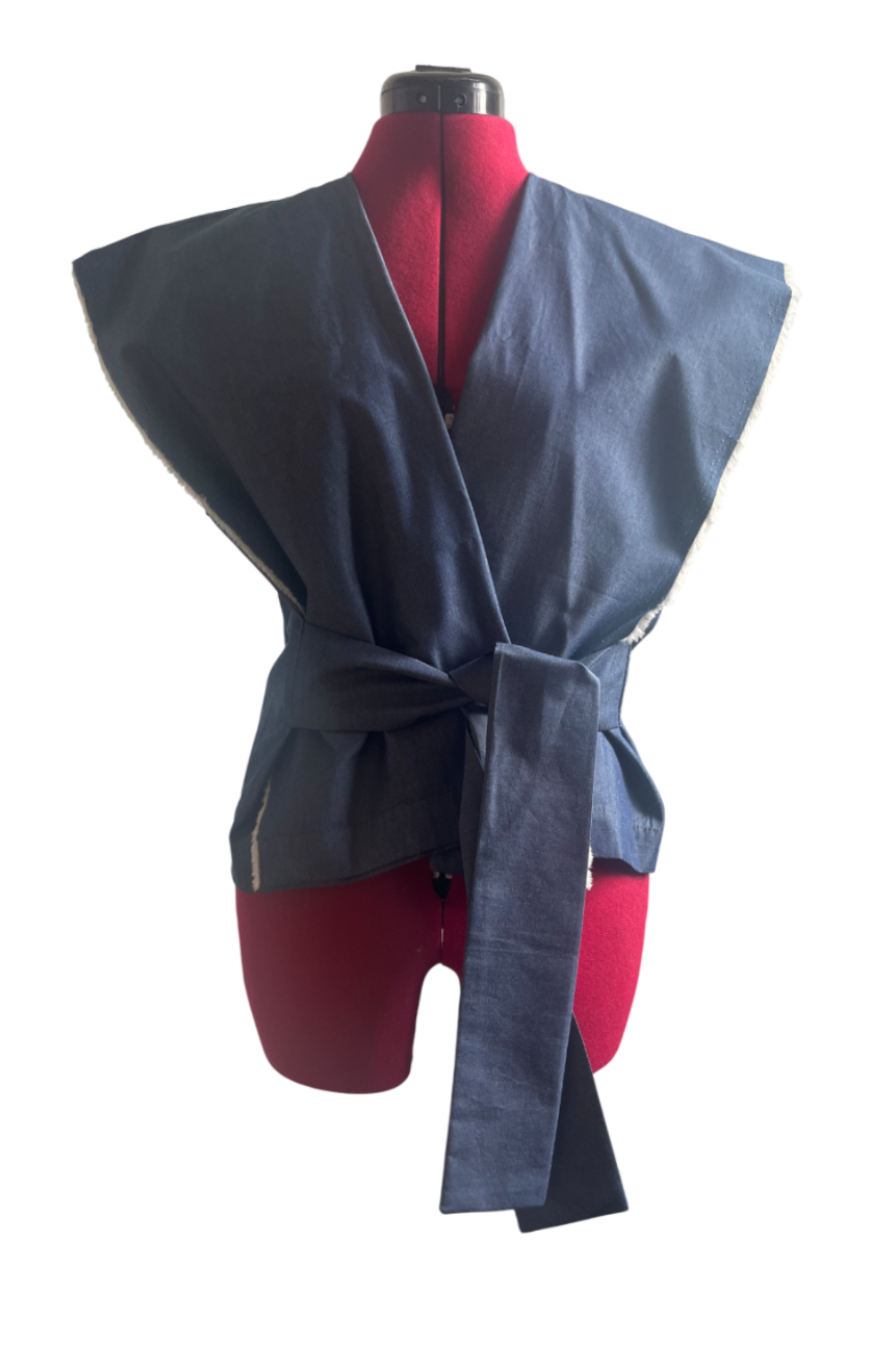 No sleeves denim kimono top