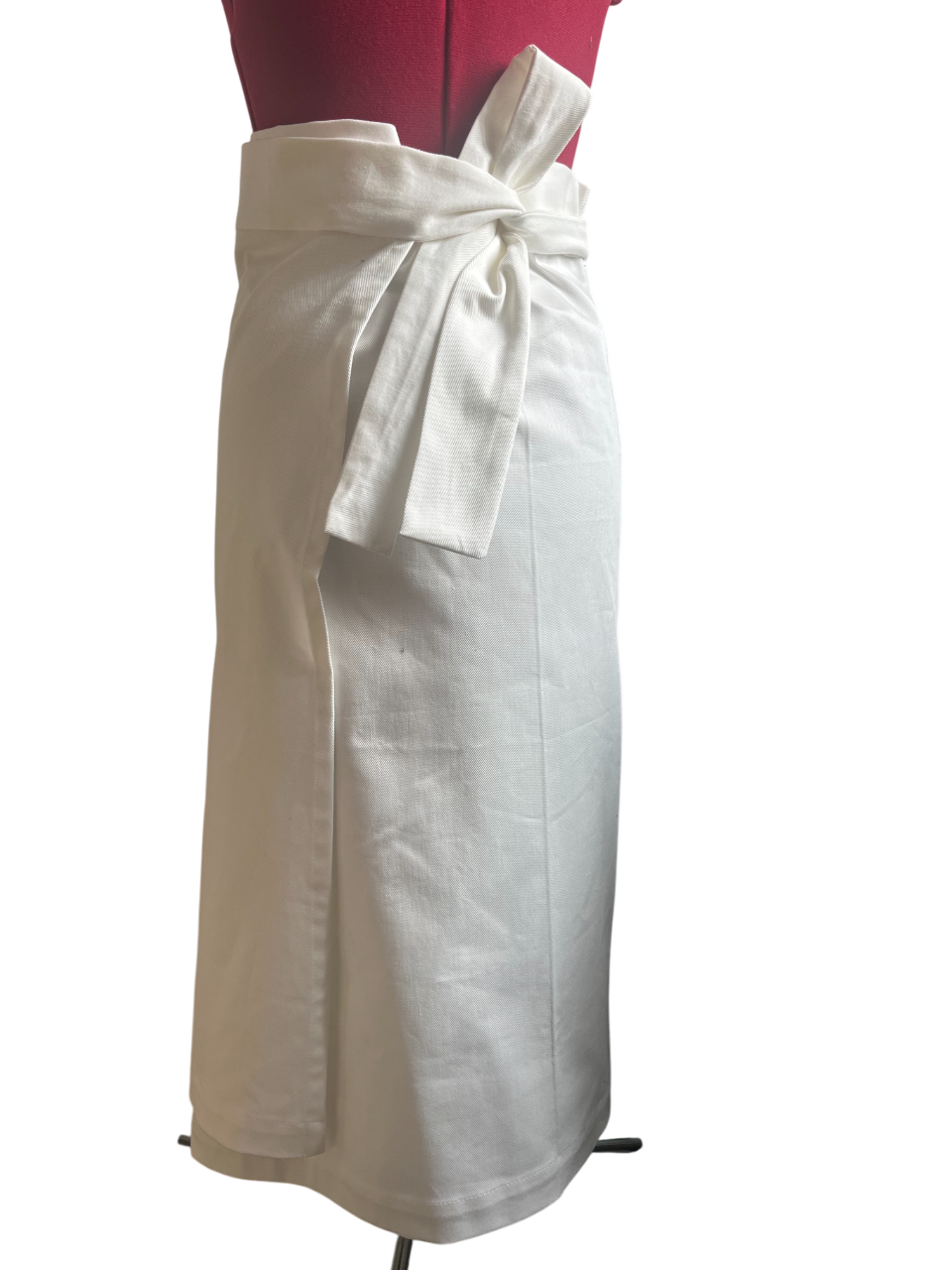 End of roll White Cotton Denim Wrap Midi Skirt
