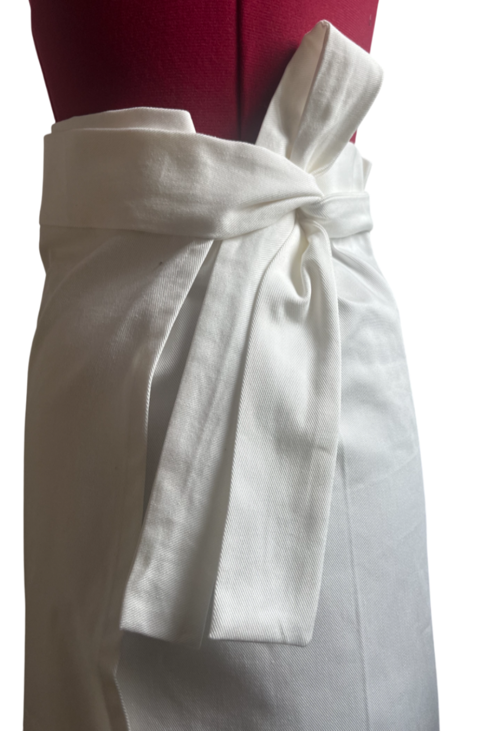 End of roll White Cotton Denim Wrap Midi Skirt