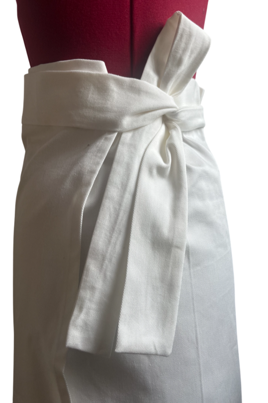 End of roll White Cotton Denim Wrap Midi Skirt