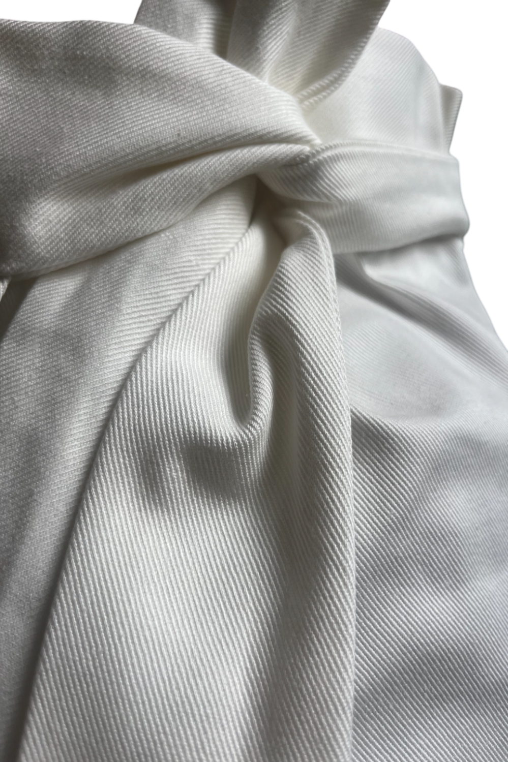 End of roll White Cotton Denim Wrap Midi Skirt