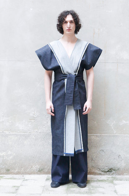 Sculptural Kimono Denim in Recycled Cotton