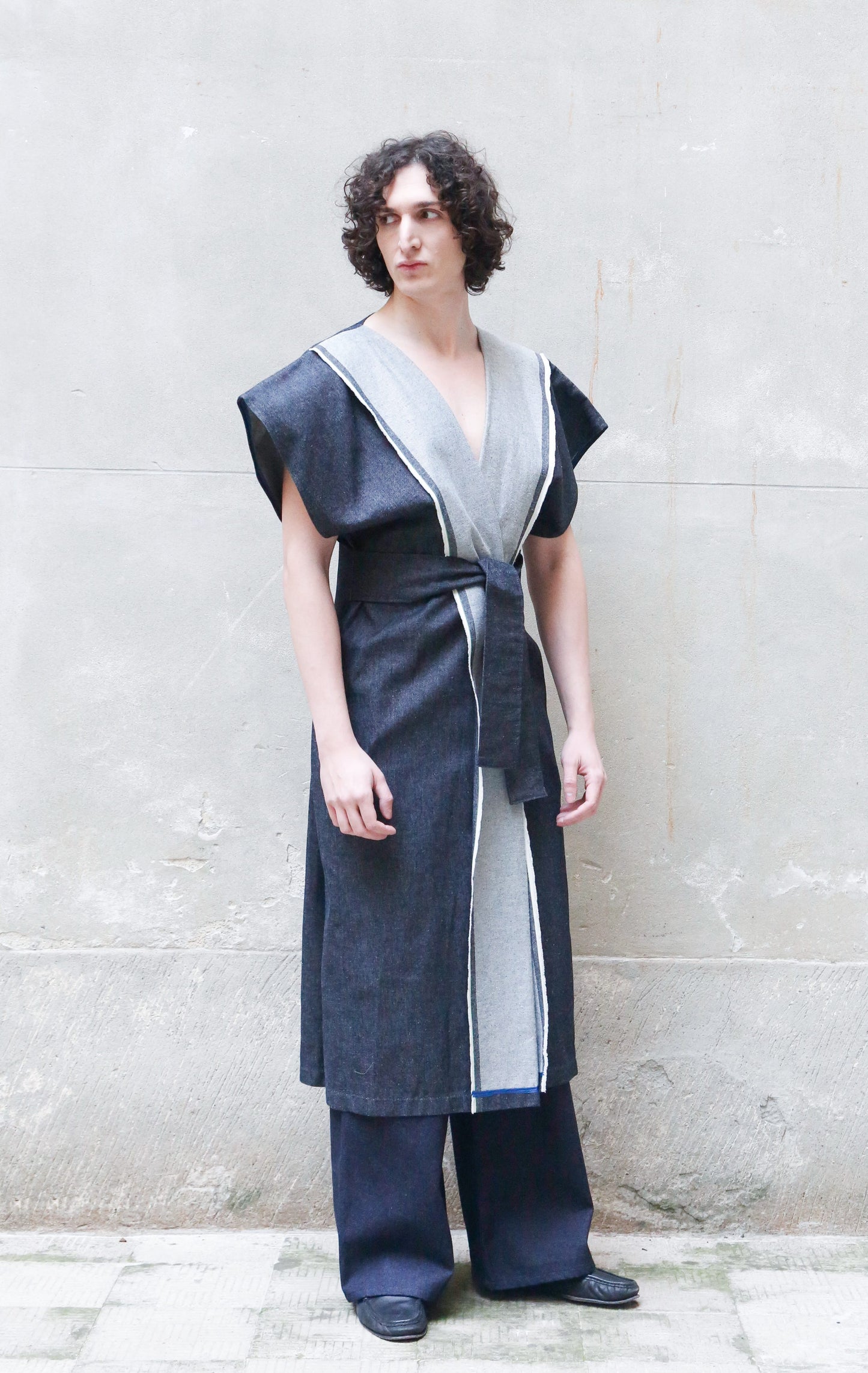 Sculptural Kimono Denim in Recycled Cotton