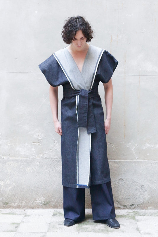 Sculptural Kimono Denim in Recycled Cotton