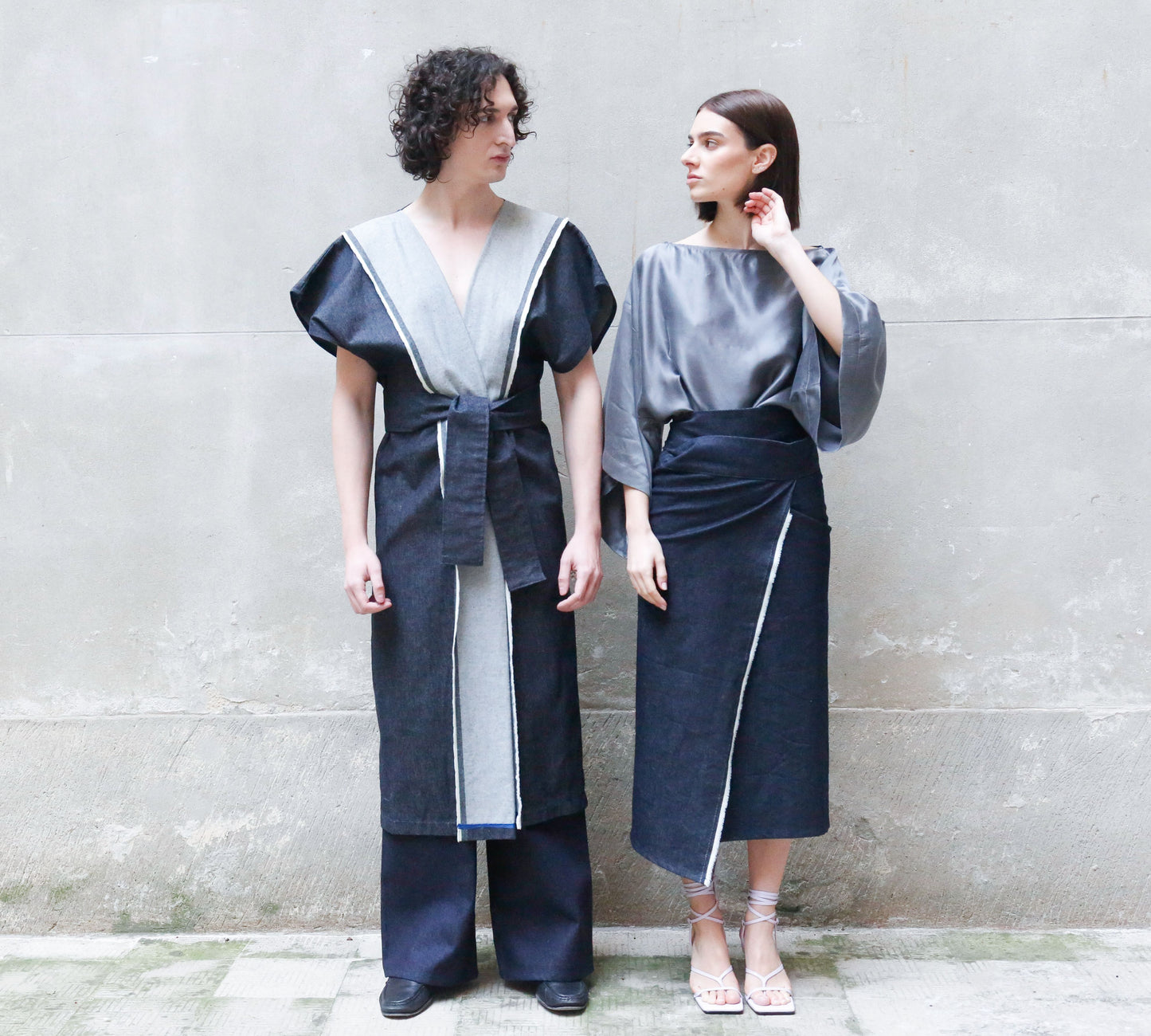 Sculptural Kimono Denim in Recycled Cotton