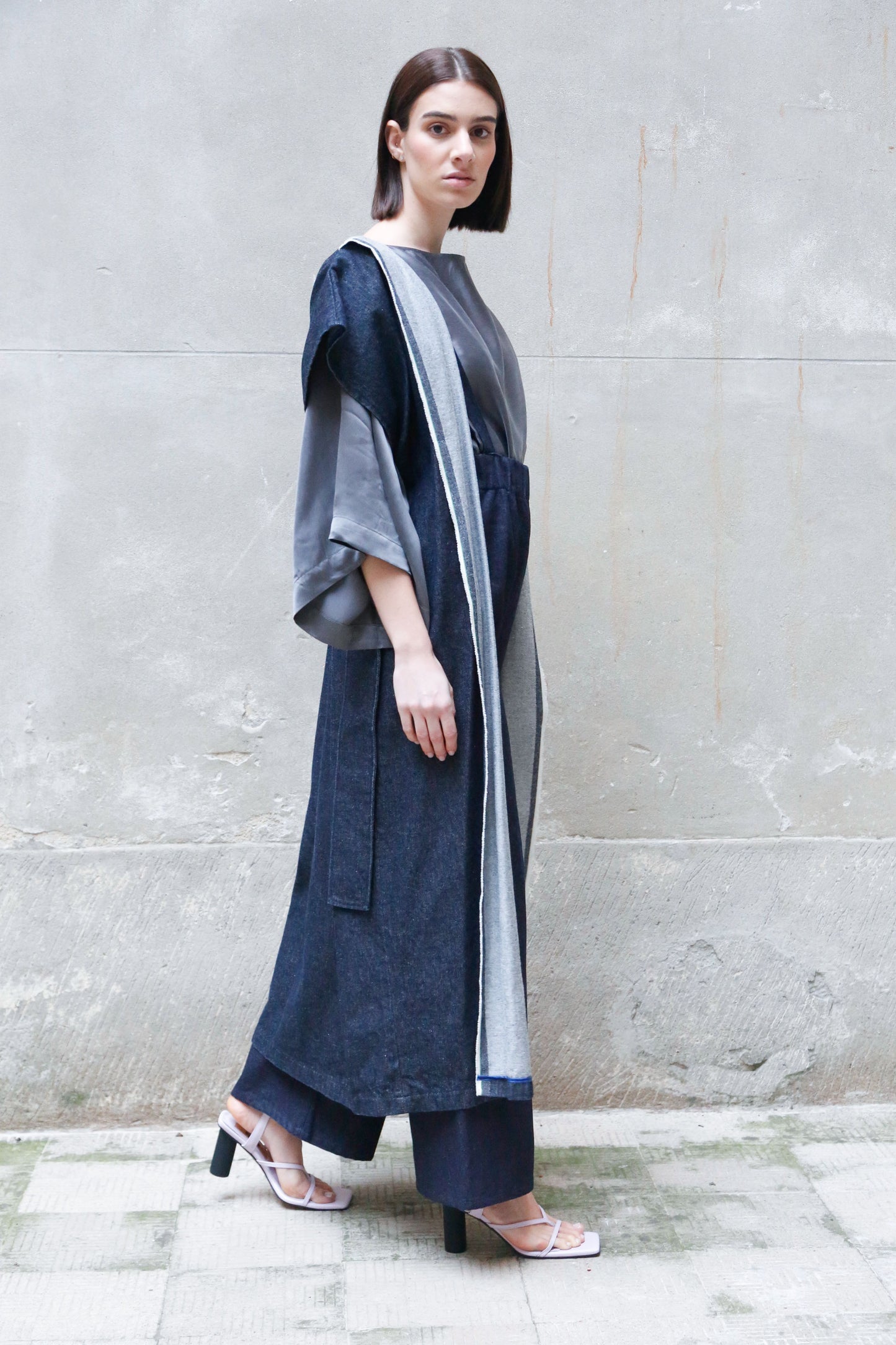 Sculptural Kimono Denim in Recycled Cotton