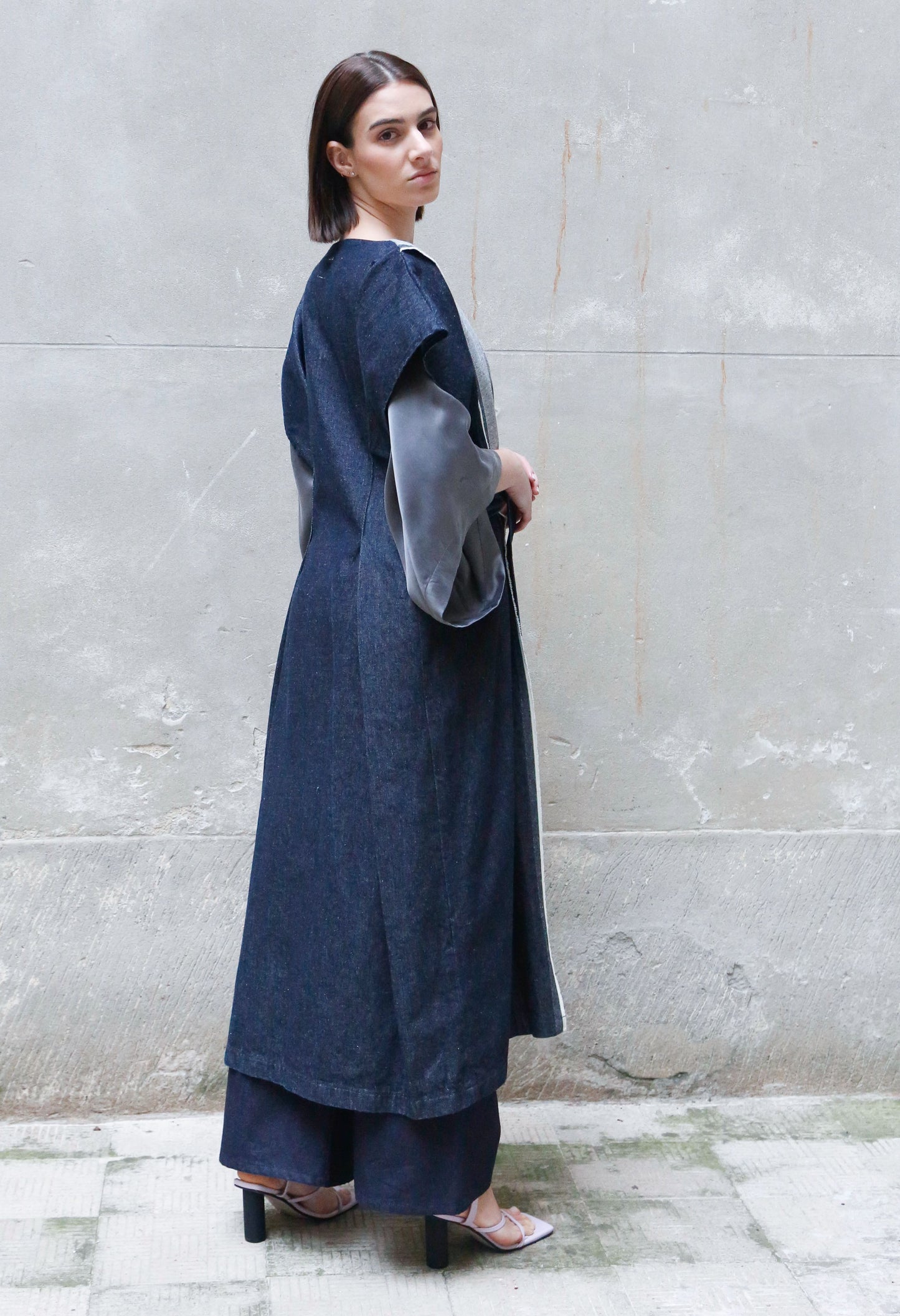 Sculptural Kimono Denim in Recycled Cotton