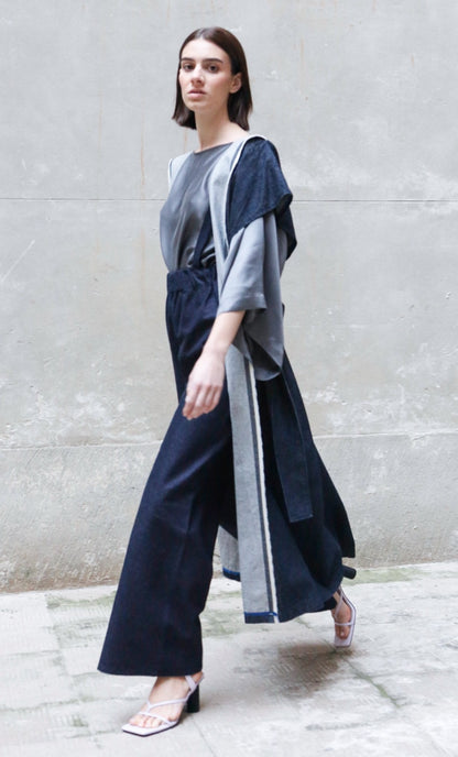 Sculptural Kimono Denim in Recycled Cotton