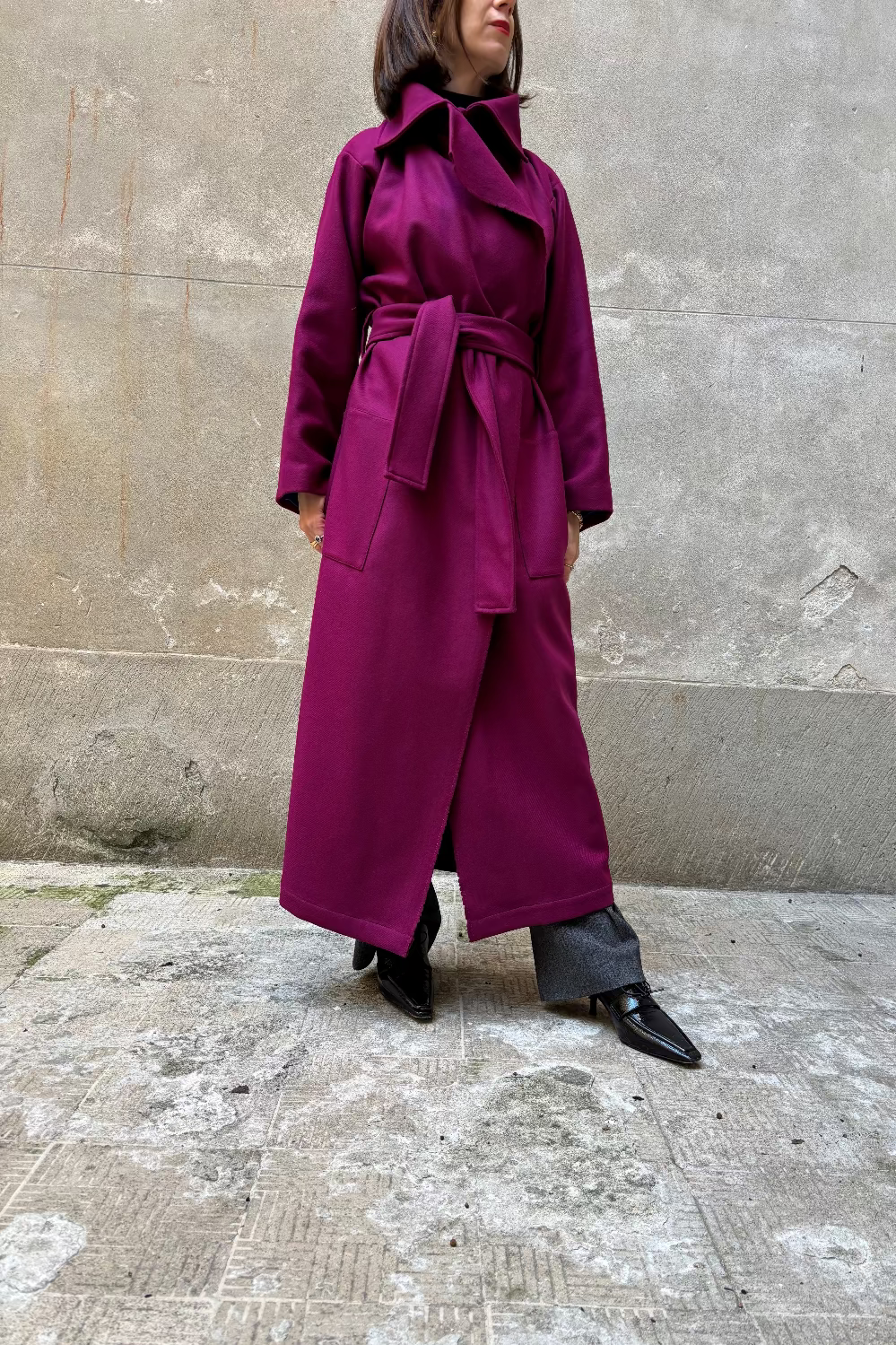 Burgundy recycled wool coat