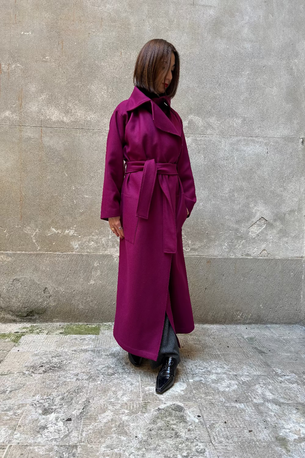 Burgundy recycled wool coat