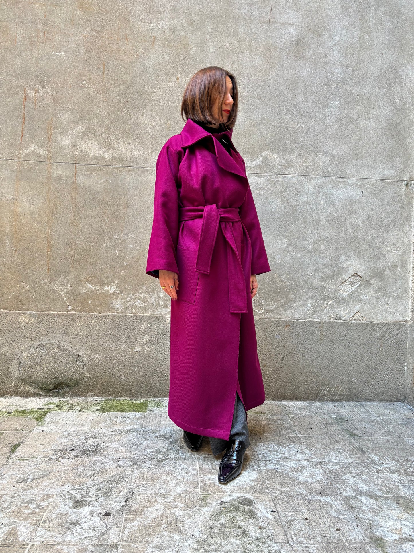 Burgundy recycled wool coat