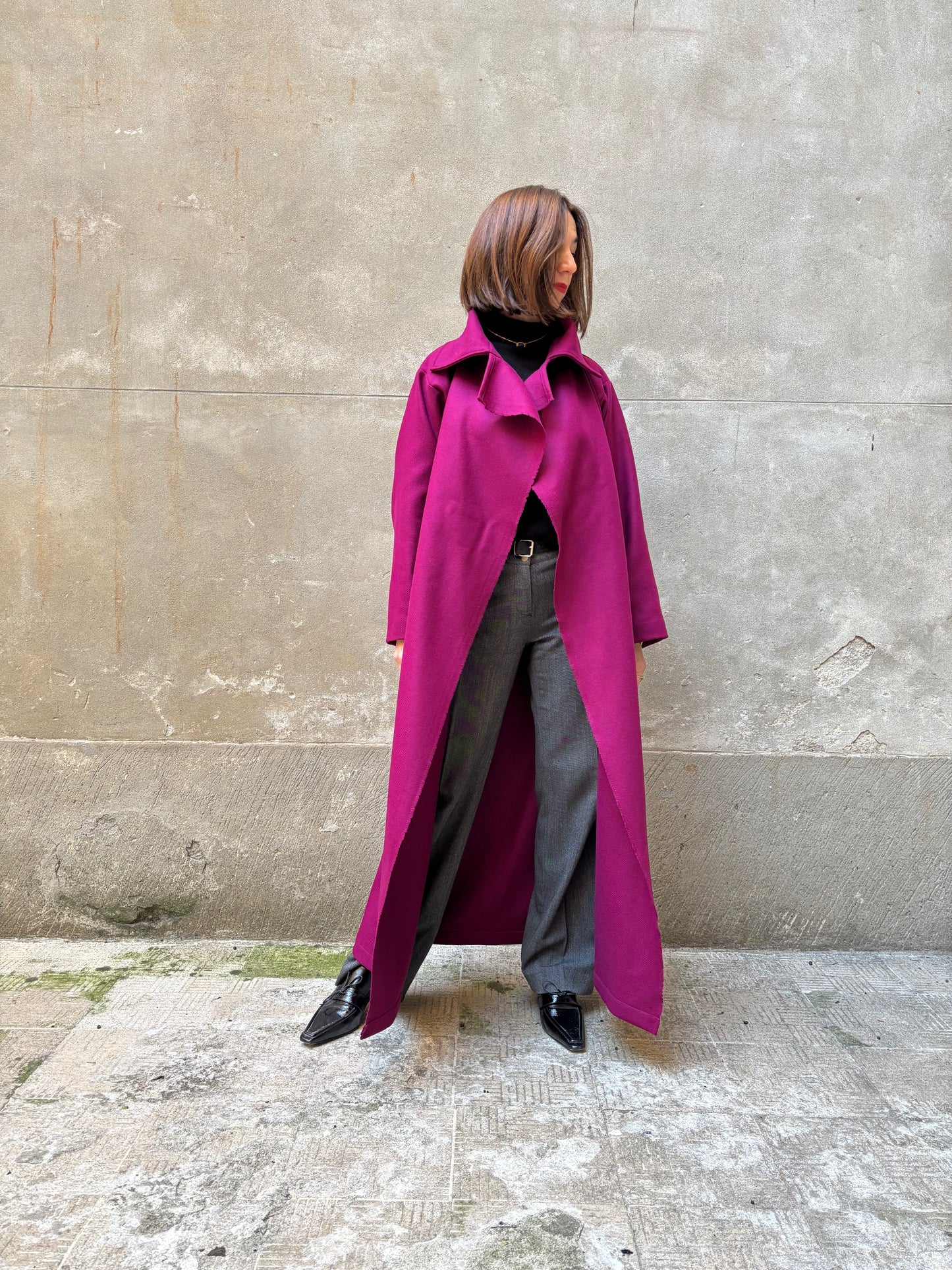 Burgundy recycled wool coat
