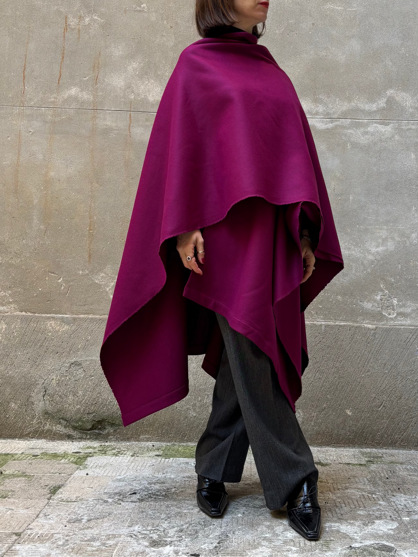 Burgundy recycled wool cape