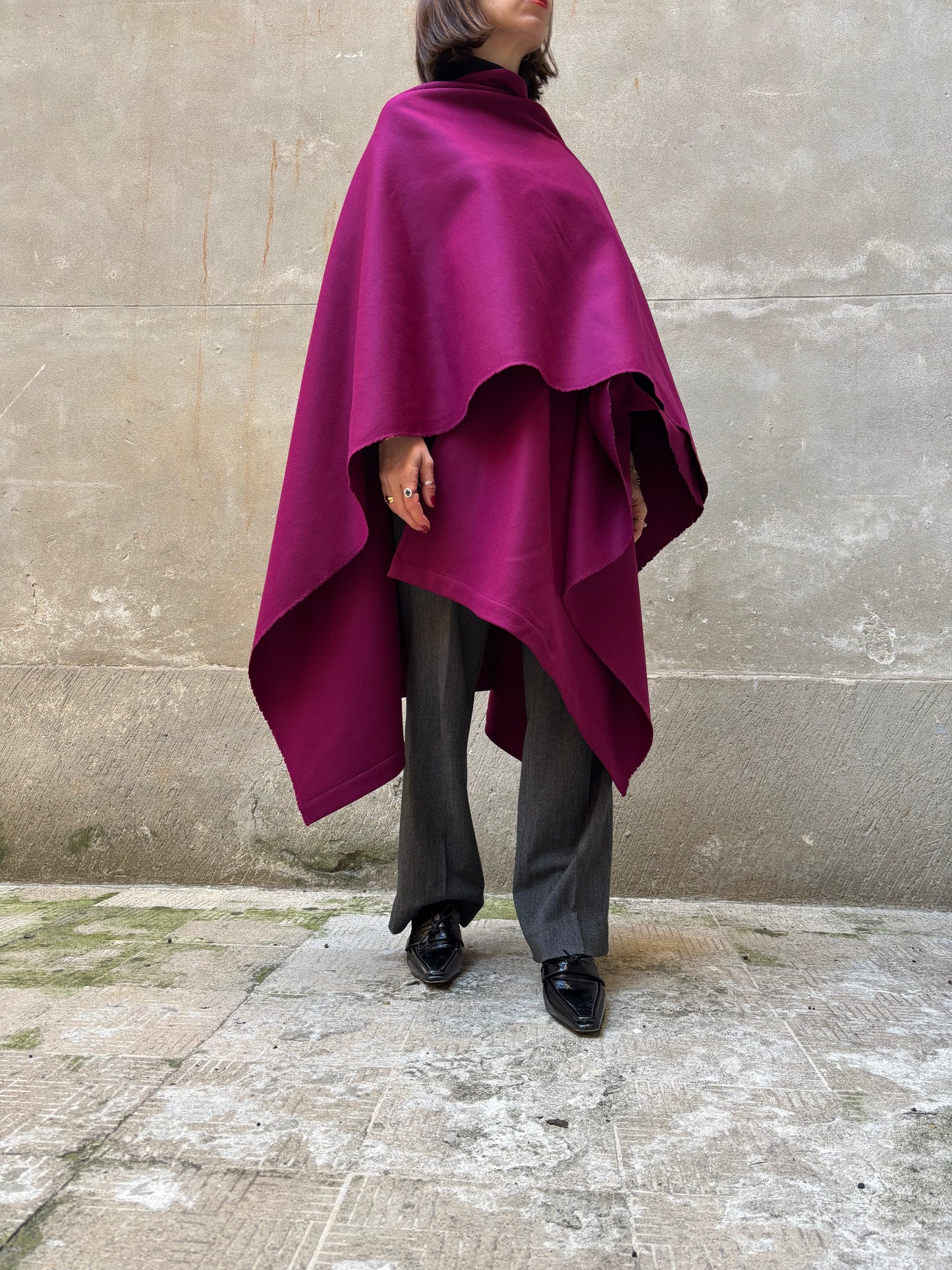 Burgundy recycled wool cape
