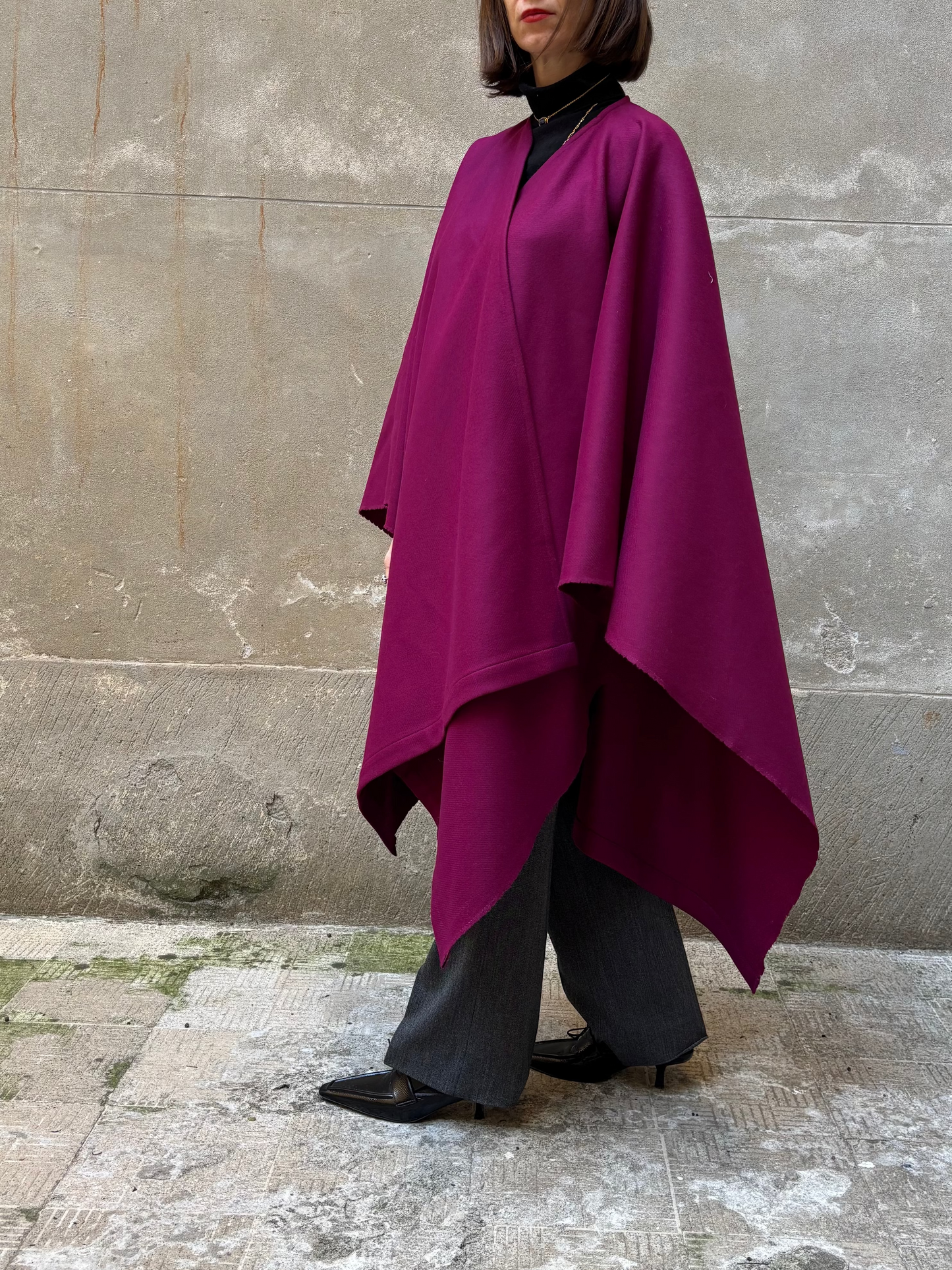 Burgundy recycled wool cape