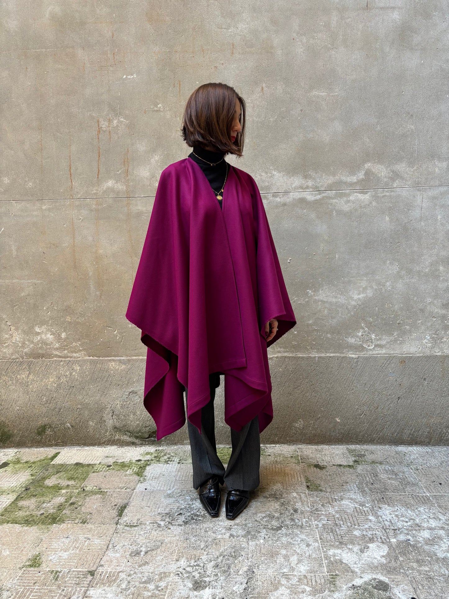 Burgundy recycled wool cape