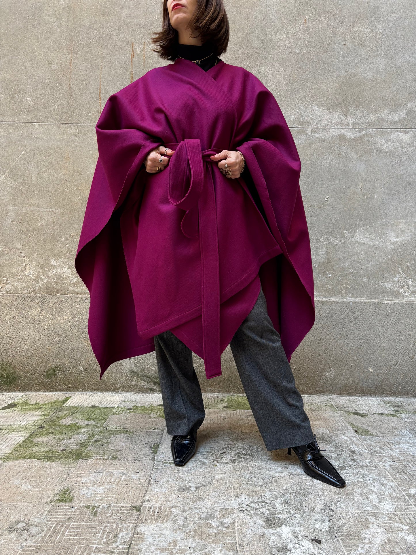 Burgundy recycled wool cape