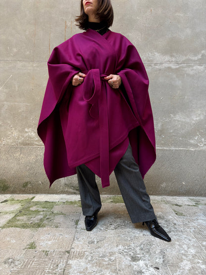 Burgundy recycled wool cape