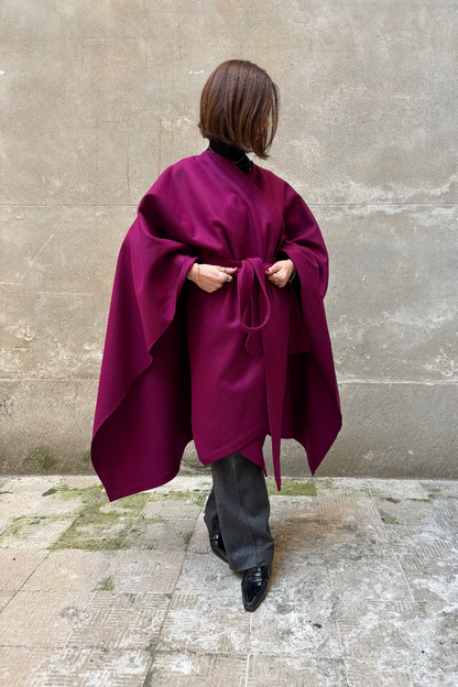 Burgundy recycled wool cape