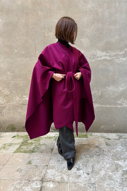 Burgundy recycled wool cape