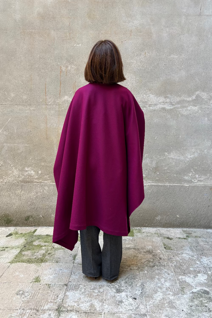 Burgundy recycled wool cape