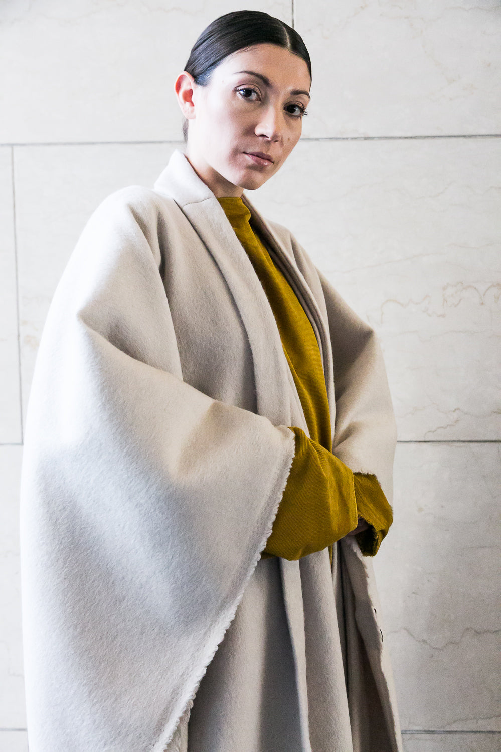 Midi recycled wool cape