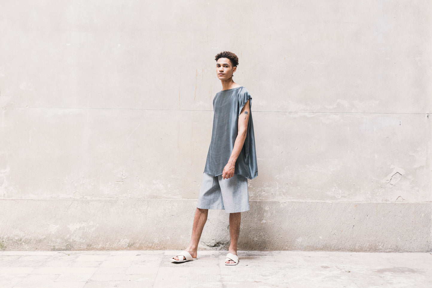 TOME Sleeveless T-Shirt 100% BEMBERG Gray/Cyclamen/Powder Pink